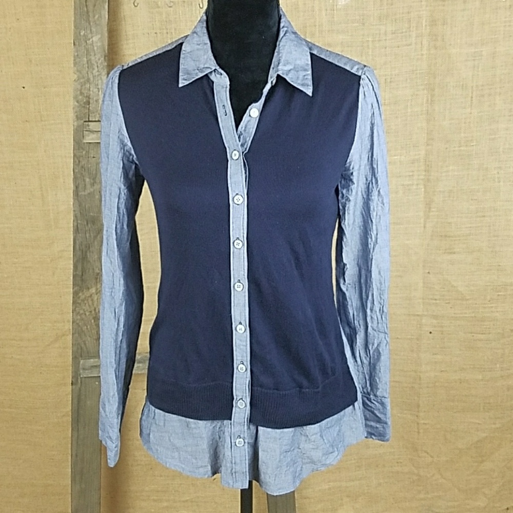 Postmark Anthropologie women 2 blouse long sleeve front knit collegiate academia